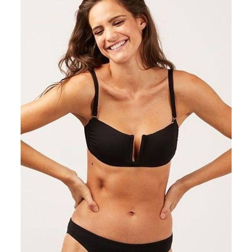 Andie Cartagena Convertible Plunge Bikini Swim Top in Black NWT